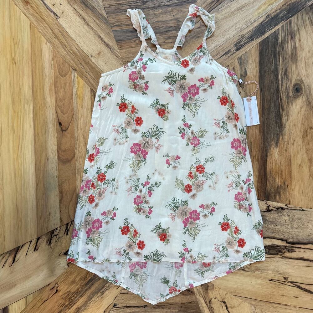 NWT O'Neill Ashley Floral High-Low Dress Girls L White Sundress Cotton Lined